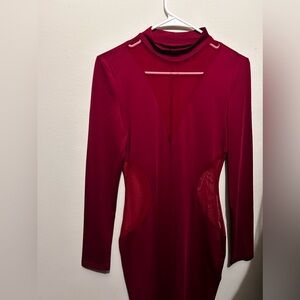 Burgundy Mini Dress Long Sleeve SHEIN